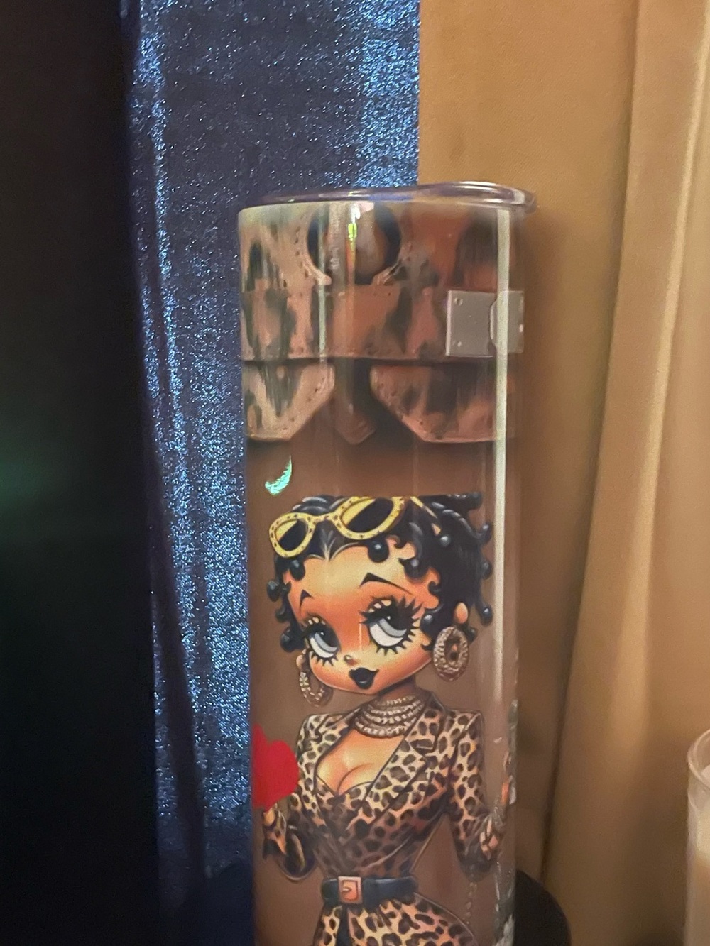 Leopard Print Betty Boop Travel Mug - Brown